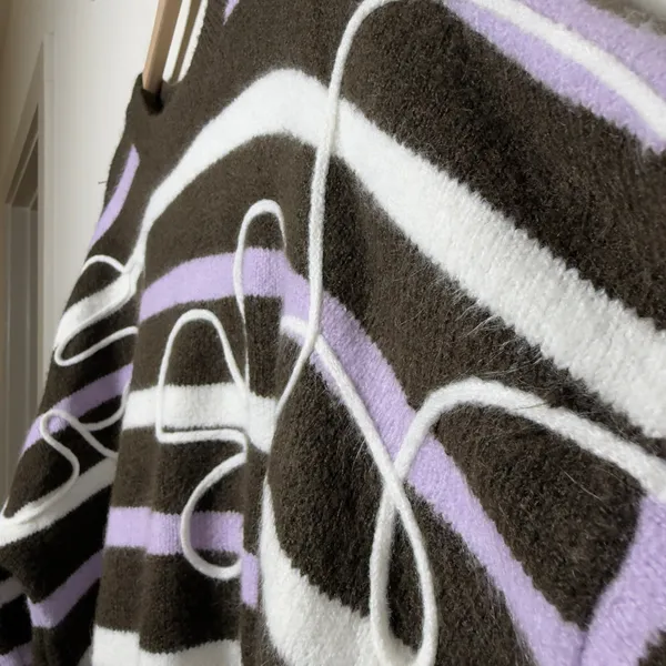 Parker Women Sweater Large Brown Striped Flora Embroidered Cozy Oversize - Image 5