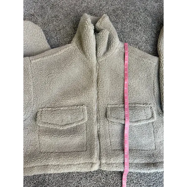 Hollister Cropped Sherpa Fleece Zip Front Jacket XL Beige Teddy Boxy Coat - Image 5