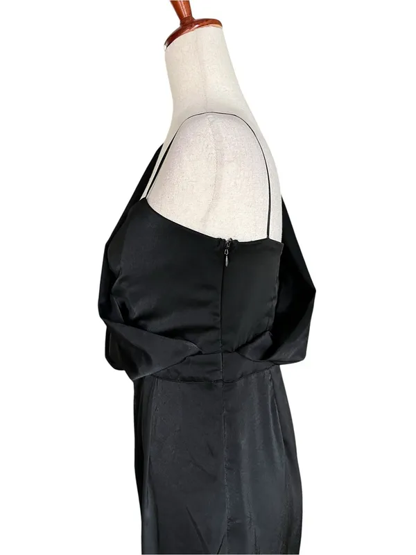 DO+BE black satin jumpsuit featuring an asymmetrical draped one-shoulder overlay - Image 6