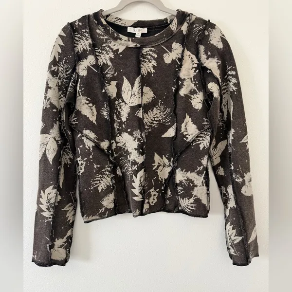 Oli & Hali Bohemian Cotton Ribbed Foliage Washed Brown Long Sleeve size medium - Image 3