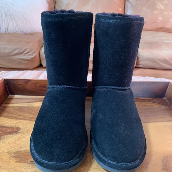 BearPaw Black Winter Sherpa Suede Boots - Image 3