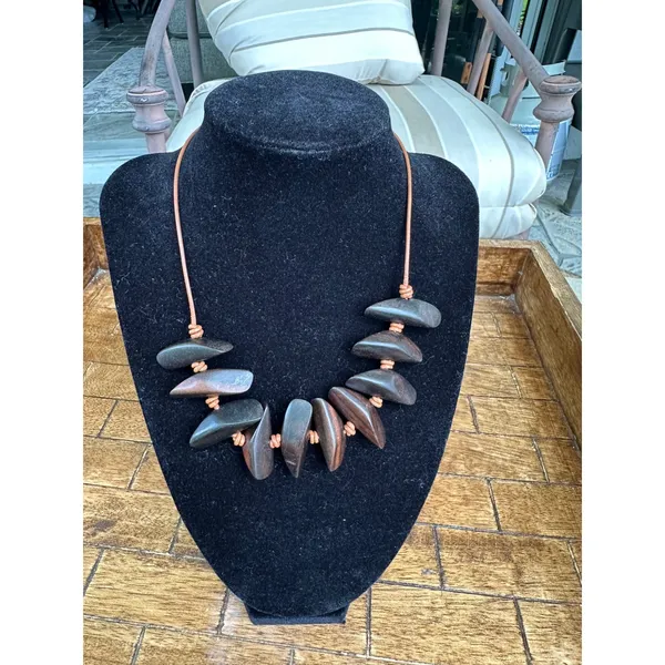 Peyote Bird carved Wood Leather Cord Sterling silver Necklace‎ 15" VGUC vintage - Image 2
