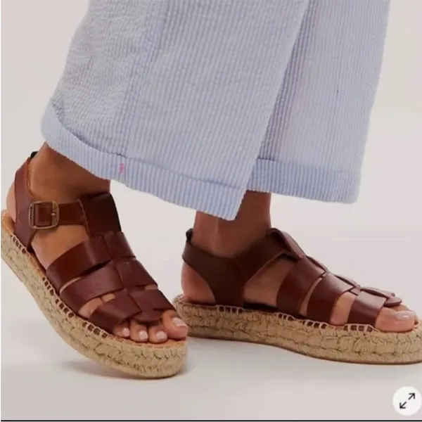 $170 NEW Free People X Barbour Paloma Espadrille Platform Fisherman Sandal 7.5 - Image 2