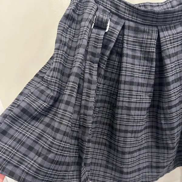 Hot Topic Gray Black Plaid Suspender Skirt Pleated Mini Detachable Straps Goth L - Image 9