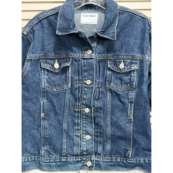 Old Navy Dark Wash Denim Jacket Size Small Pockets‎ Button Up Collar Cotton - Image 2