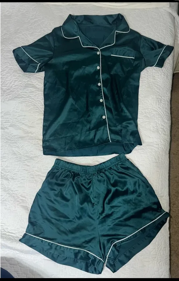 Amazon - Green satin pajama shirt and short set size small - Image 3