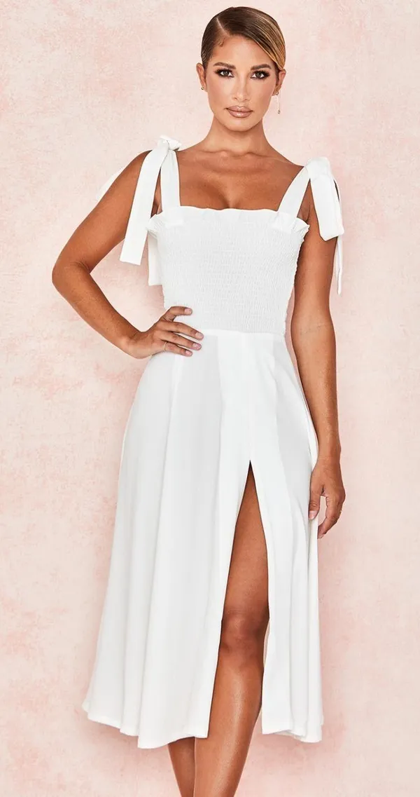 House Of CB Carmella WHITE SHIRRED MIDI SUNDRESS. - Image 2