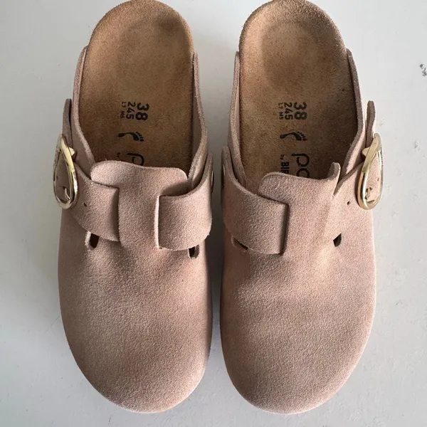 Birkenstock Papillio Fanny Suede Wedge Clogs Warm Sand Size 38 NEW - Image 6