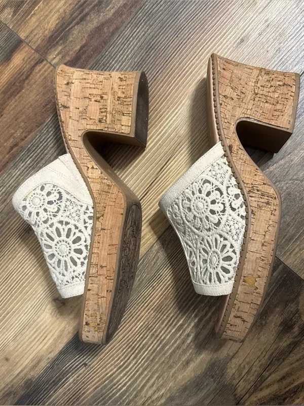 Esprit Pheby Crochet Platform Cork Heel Sandals Women’s Size 11M - Image 3