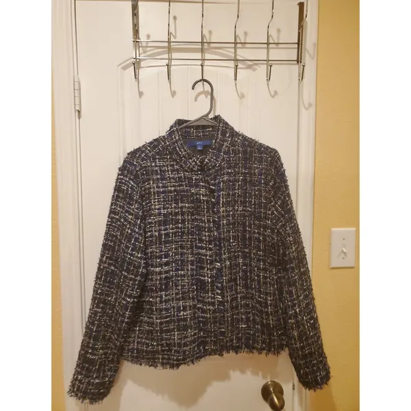 Apt 9 Blue Metallic Tweed Dressy Jacket New Women Size L Zip Snap Office - Image 5