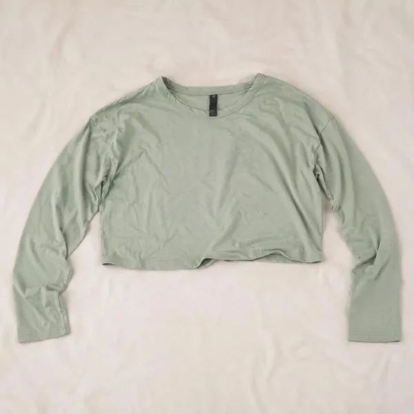Hyphen Los Angeles Sage Green Cropped Long Sleeve Top M - Image 6