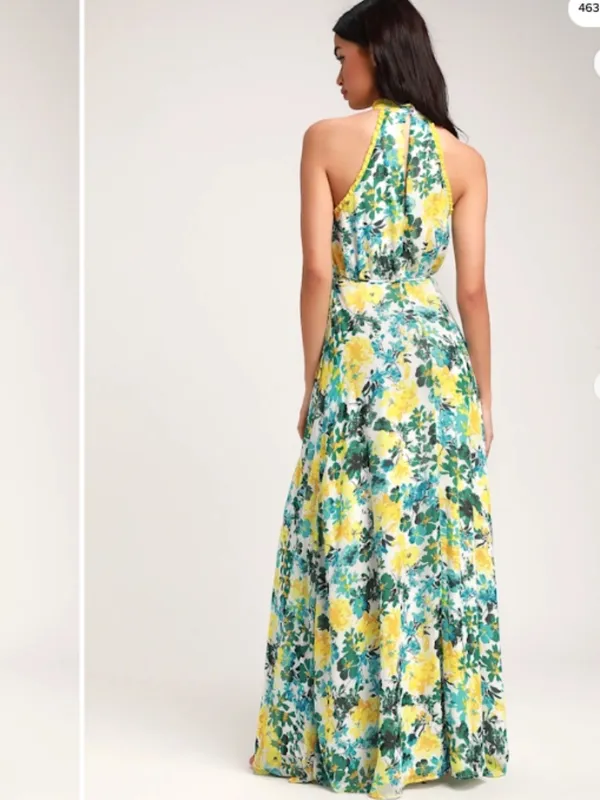 LULU's Sexy Floral Flowy Wedding Chic Elegant Resort Vacation Garden Tea Maxi - Image 4