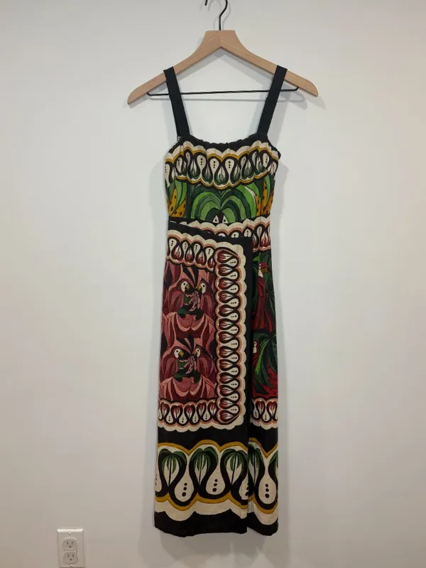 🌟 Farm Rio 🌟 Coconut Tree Flow Scarf Midi Dress Brown Multi Xxs - Image 4
