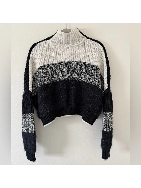 Free People Sunbrite Colorblocked whimsigoth Fuzzy Cropped Mockneck small - Image 6