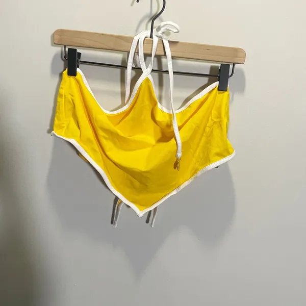 Wild Fable Yellow Handkerchief‎ Halter Top White Ringer Trim Small Sporty Retro - Image 2