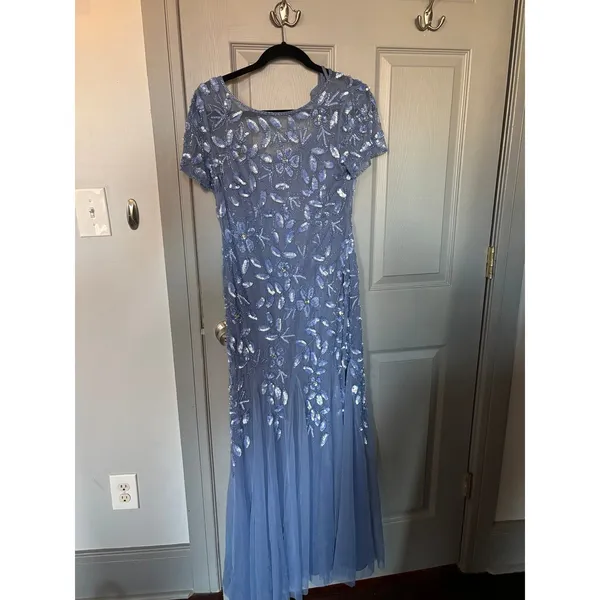 Adrianna Papell Dusty Blue Women's Floral-Beaded Gown - Image 3