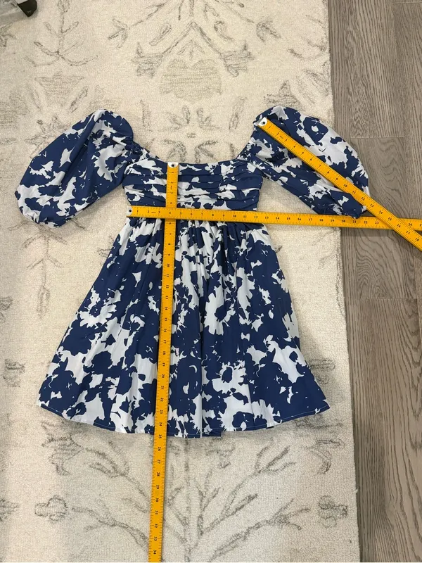 Abercrombie & Fitch Blue & White Floral Puff Sleeve Mini Dress XXS - Image 10