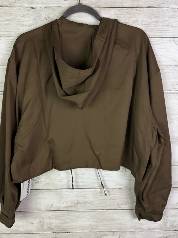girlfriend collective cropped utility hooded jacket in brown size large - Image 5