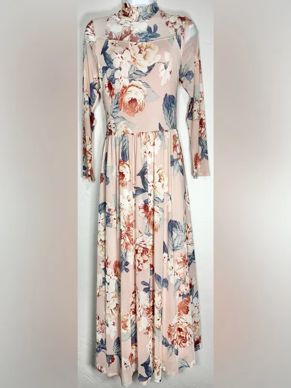 Kate and Lily Floral Mock-Neck Long Sleeve Maxi Dress Blush Pink Size 10 - Image 3