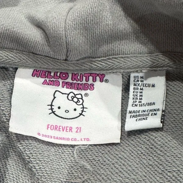 Hello Kitty Cinnamoroll Grey Cropped Hoodie Women’s Medium - Image 4