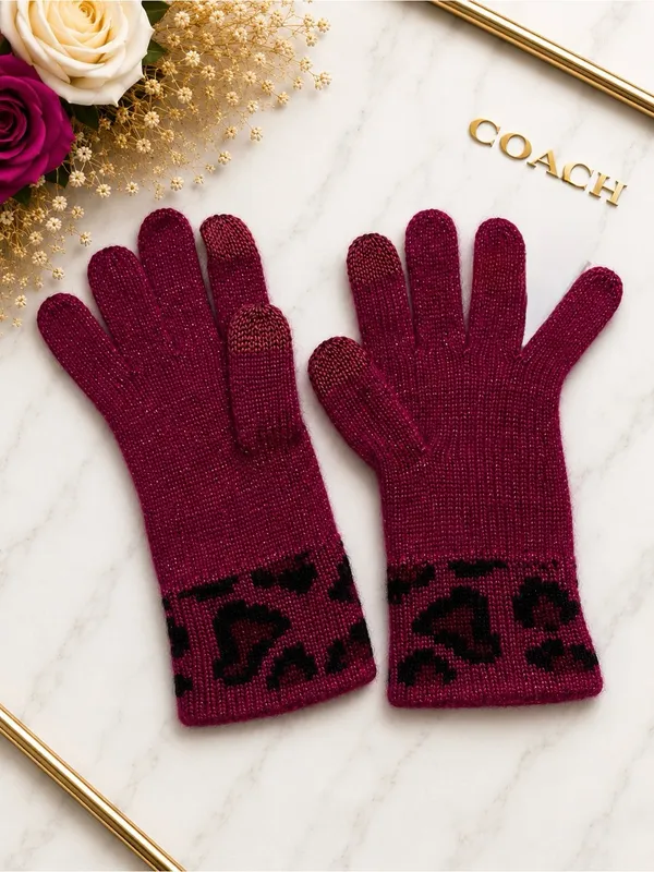 COACH Ocelot Angora Blend Tech Touch Gloves Raspberry Shimmer EUC - Image 2
