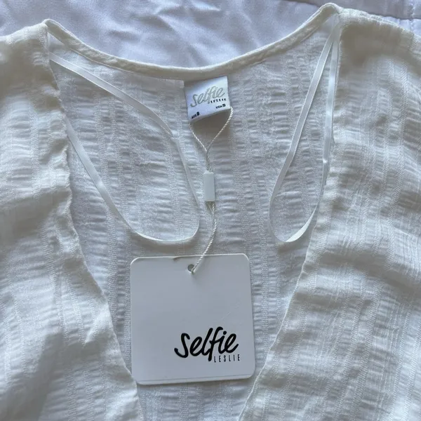 NWT Selfie Leslie Womens Small White Wrap Mini Dress Tie Boho‎ Hippie Dainty - Image 3