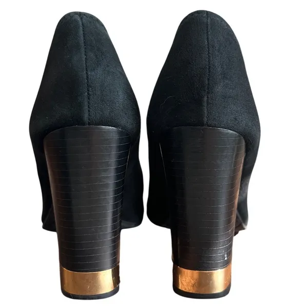 Tory Burch Maddie Suede Pumps Black Gold Logo Block Heel Size 9 - Image 5