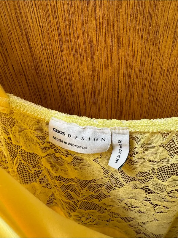 ASOS Cami Strap Lace Panel Maxi Dress Ruffle Detail Pastel Butter Yellow 12 NEW - Image 8
