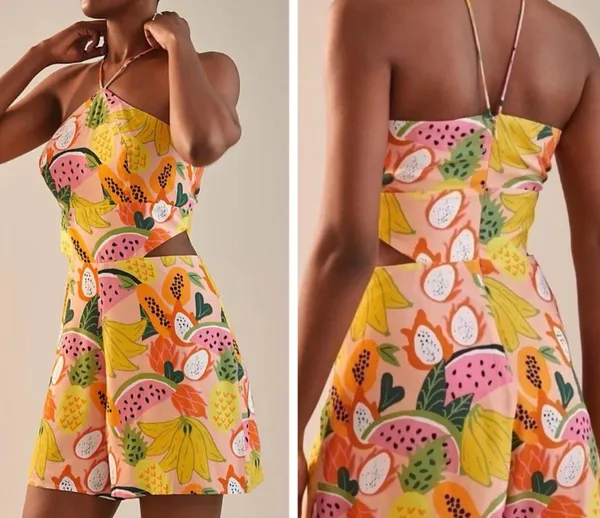 NWT Anthropologie Hutch Tropical Fruit Halter Cutout Romper, Size 4 - Image 2