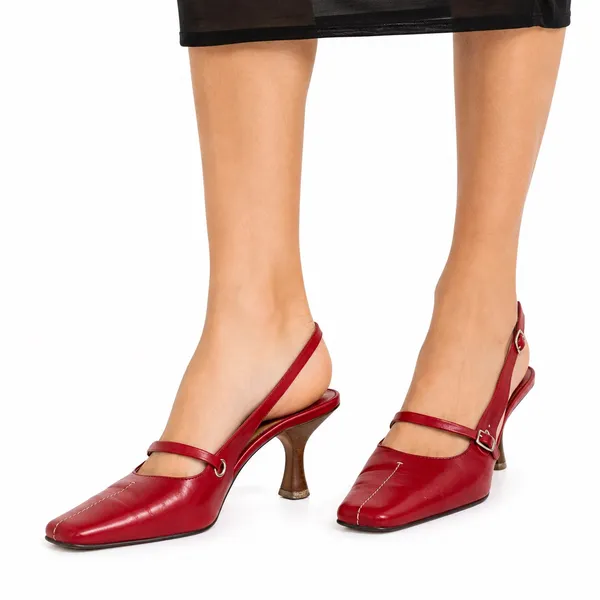 Nine West Red Leather Square Toe Mary Jane Slingback Heels 8.5M Y2K - Image 2