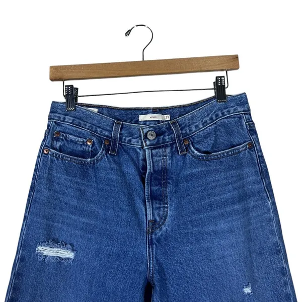 Levis Wedgie Straight Distressed High Rise Jeans Blue Denim Ripped Size 29 - Image 2