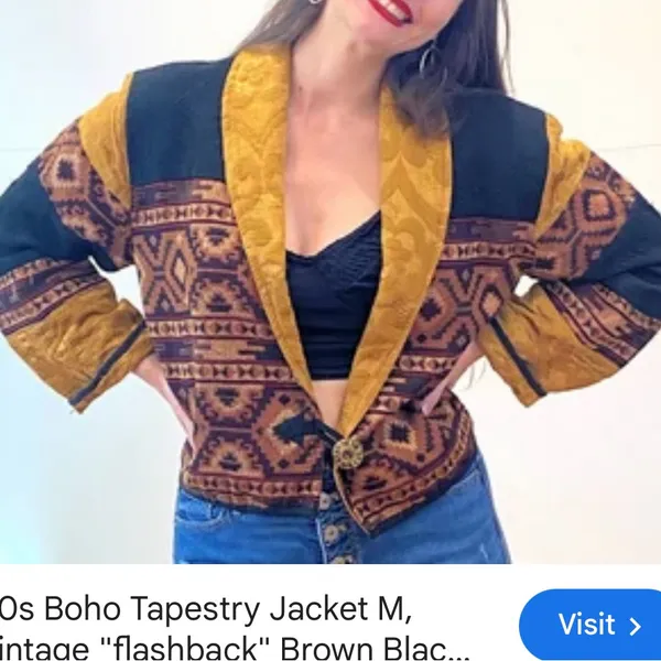 Vintage 1990’s Black and Gold Patterned Jacket Size M - Image 10