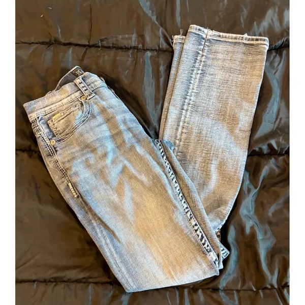 Buckle Black Fit No 3 Bootleg Jeans Light Wash Distressed Stretch Denim 28L - Image 6
