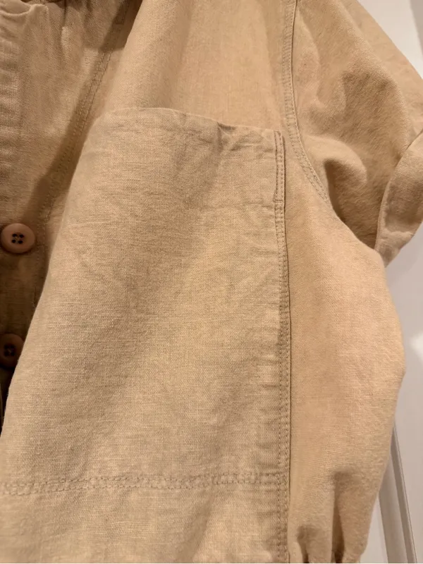 Free People linen blend Beige/Tan‎ Utility Romper Shorts XS nwt - Image 4