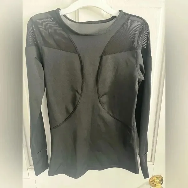 Amazon Brand Black Compression Mesh Detail Workout Long Sleeve Top | Size Medium - Image 2