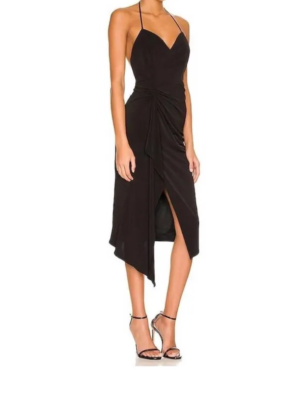 Katie May Ringleader Dress in Black Midi Slit Halter Neck Sleeves Gown NWOT‎ - Image 3