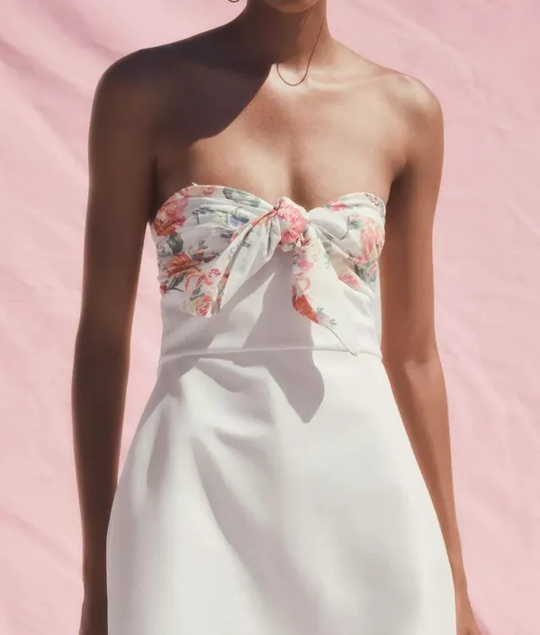 ZARA Floral White Strapless Dress - Image 8