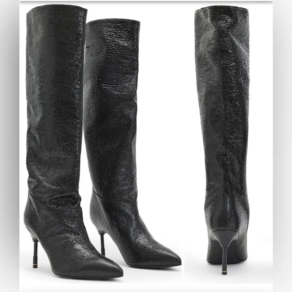 New! All Saints Women's‎ Nori Shimmer Knee High Boots Leather Black Sz 7 $429 - Image 2