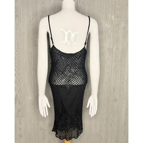 Black lace sheer widow dolls kill sleeveless short dress m/l witchy gothic knit - Image 8