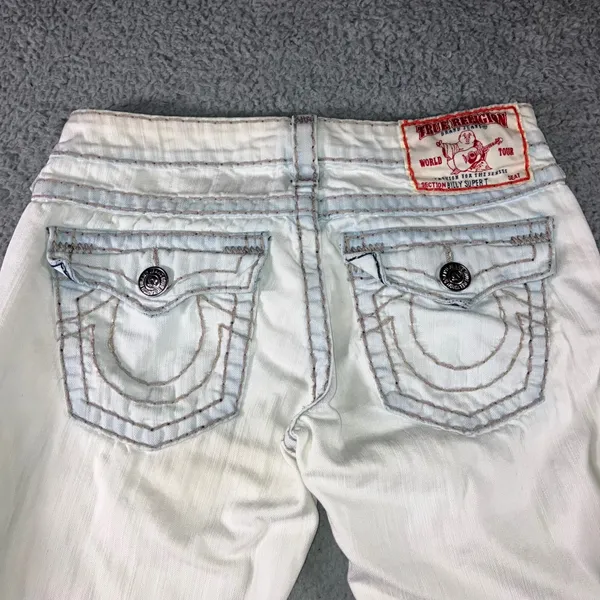 Vintage True Religion Billy Super T Jeans 27 Y2K Low Rise Flare Ice Blue 29x32.5 - Image 9