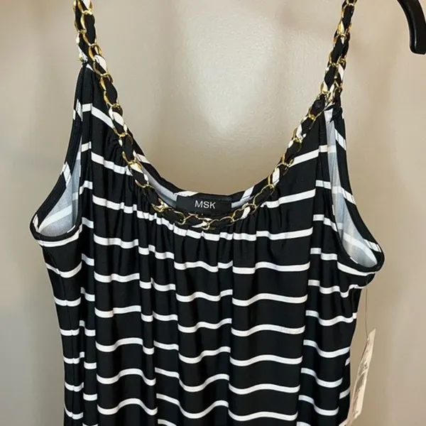 MSK Black/White/Red Striped Chained Neckline Jersey Shift Dress Size Large NWT - Image 8