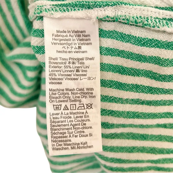 J. Crew Green Striped Linen Button Front Ruffle Top Small - Image 4
