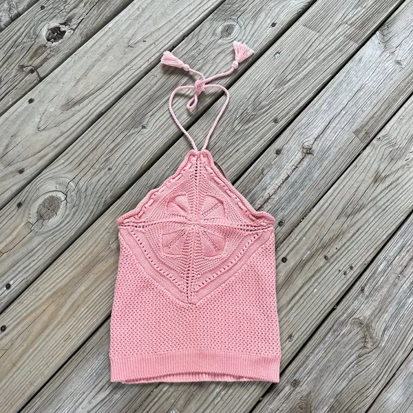 Anthropologie 525 Crochet Halter Tank Peach Tie Neck Size XS. NEW! - Image 4