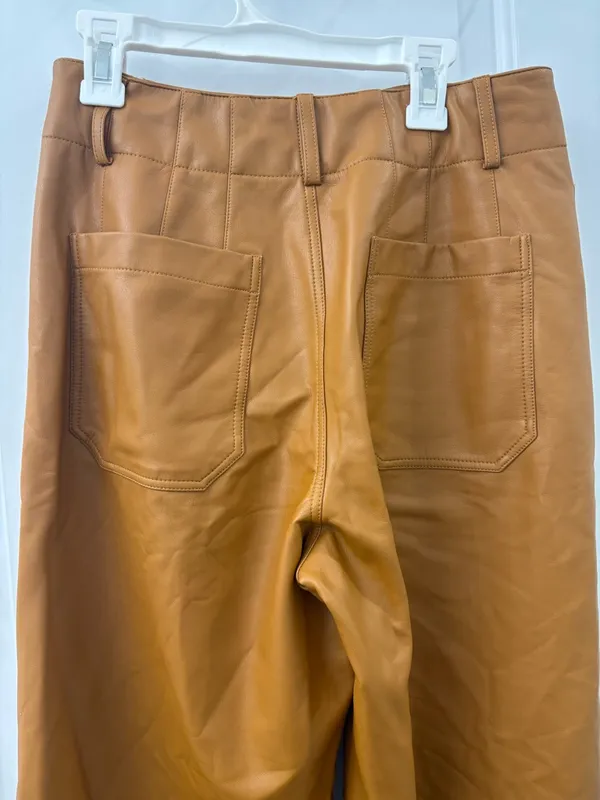 Anthropologie Maeve Colette Cropped Wide-Leg pants brown faux leather - Image 5