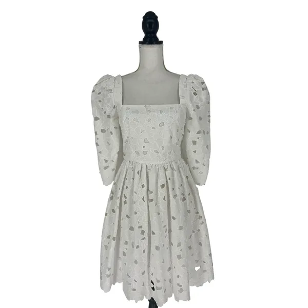 Cara Cara NWT Hart Eyelet Dress Cotton Square Neck‎ Mini Dress Brodererie Size 4 - Image 4