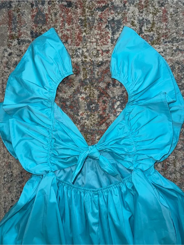 Bright Turquoise Ruffle Sleeve Babydoll Dress - Image 2