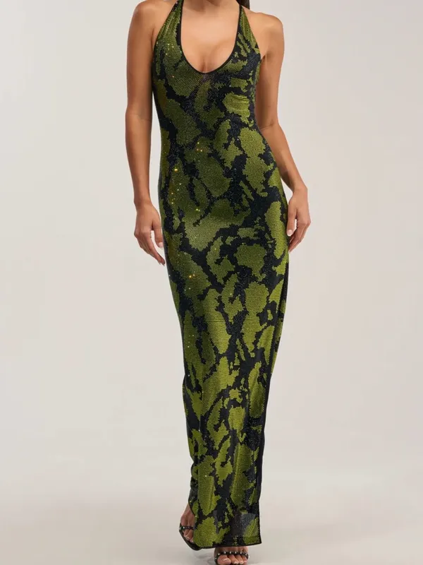 AKIRA Snakeskin Print sparkle gem luxury evening gown skit dress Medium - Image 2