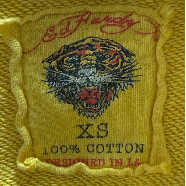 ED HARDY Rare Vintage Y2K Yellow Rhinestone Cross Heart Graphic Zip Up Hoodie XS - Image 8