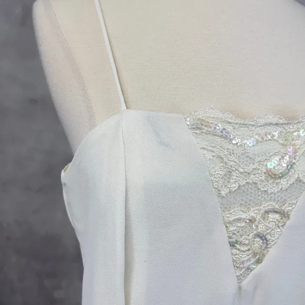 Feminine Lace Trim Slip Dress Size 5/6 Mini Sequin Bridal Romantic Cocktail‎ - Image 4