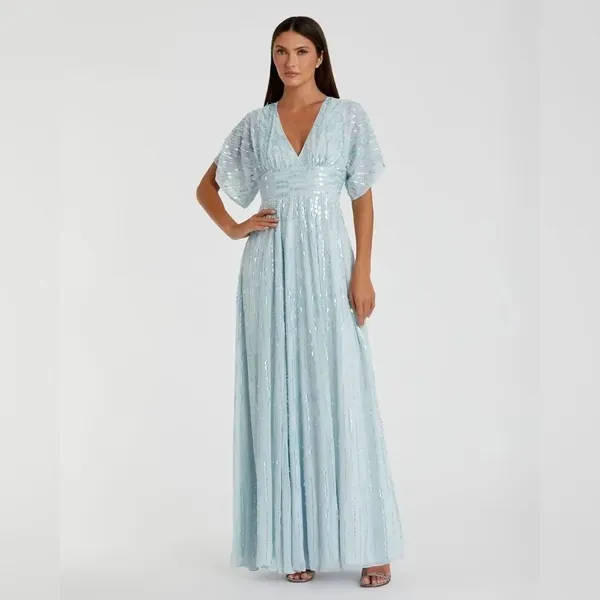 Mac Duggal 10807 Blue Embellished V Neck Evening Gown Size12 - Image 3